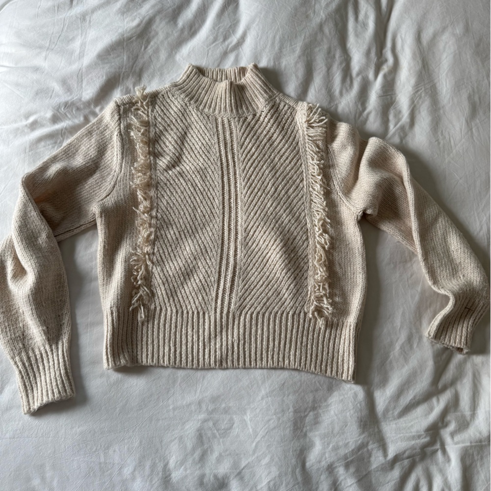 Ann Taylor Cream Crew Neck Sweater with Textured Knit